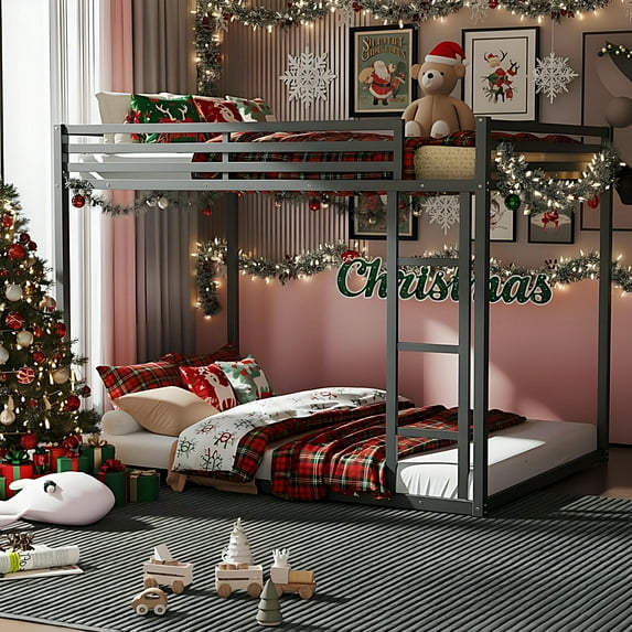 Kacho Metal Bunk Bed, Twin Over Twin Bunk Bed with 12.8'' Full-Length Guardrail and Ladder, Heavy Duty Bunk Bed for Teens, Adults, Twin Bunk Beds for Bedroom, Dorm, Easy Assembly, Noise Free, Silver