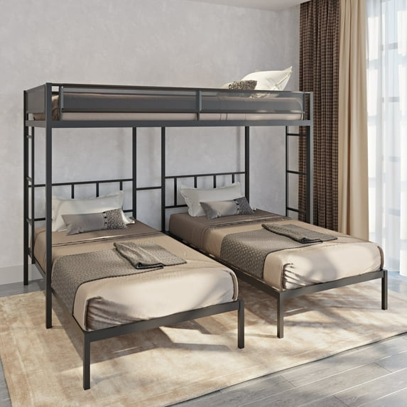 Kacho Metal Triple Bunk Bed, Can be divided into 3 Separate Bed, Twin Over Twin Over Twin Bunk Beds, Heavy-Duty Steel Frame Bunk Bed with Safety Rail, for Teens Adults, No Box Spring Needed