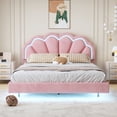 thumbnail image 1 of Kacho Queen Bed Frame, Queen Upholstered Smart LED Bed Frame with Elegant Flowers Headboard, Floating Velvet Platform LED Bed with Wooden Slats Support, No Box Spring Needed Bed for Kids Adults, Pink, 1 of 9