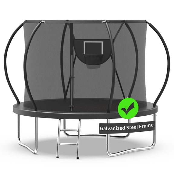 Kacho Trampoline 10ft, Trampoline with Enclosure Net, 10FT 1000LBS Trampoline for 3-4 Kids, Trampoline with Basketball Hoop and Ladder, Ball, Heavy Duty Outdoor Trampoline, Easy Assembly, Black