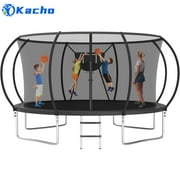 Kacho Trampoline 12FT 14FT, 1200LBS Trampoline for 1-2 Adults and 4-5 Kids, Heavy Duty Trampoline with Enclosure Net, Trampoline with Basketball Hoop, Ladder, Outdoor Round Trampoline No Gap Design