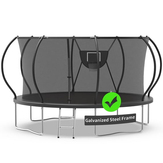 Kacho Trampoline 12FT 14FT, 1200LBS Trampoline for 1-2 Adults and 4-5 Kids, Heavy Duty Trampoline with Enclosure Net, Trampoline with Basketball Hoop, Ladder, Outdoor Round Trampoline No Gap Design