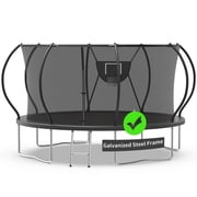 Kacho Trampoline 12FT 14FT, 1200LBS Trampoline for 1-2 Adults and 4-5 Kids, Heavy Duty Trampoline with Enclosure Net, Trampoline with Basketball Hoop, Ladder, Outdoor Round Trampoline No Gap Design