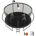 thumbnail image 1 of Kacho Trampoline, 12FT Trampoline for Adults and Kids, 1200LBS Trampoline with Enclosure Net, Basketball Hoop, Ladder, Wind Stakes, Outdoor Heavy-Duty Trampolines, Black, 1 of 8