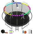 thumbnail image 1 of Kacho Trampoline, 12FT Trampoline for Adults and Kids, 1200LBS Trampoline with Enclosure Net, Basketball Hoop, Light, Sprinkler, Ladder, Wind Stakes, Outdoor Heavy-Duty Trampolines, Gray, 1 of 7