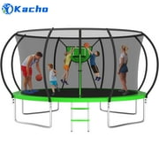 Kacho Trampoline, 14FT 1400LBS Trampoline for Kids and Adults, Trampoline with Enclosure Net, 2 Ball, Outdoor Trampoline with Basketball Hoop, Ladder, Backyard Heavy Duty Trampoline No Gap Design
