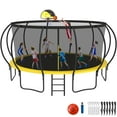 thumbnail image 1 of Kacho Trampoline, 16FT Trampoline for Adults and Kids, 1500LBS Trampoline with Enclosure Net, Basketball Hoop, Light, Sprinkler, Ladder, Wind Stakes, Outdoor Heavy-Duty Trampolines, Gray, Yellow, 1 of 7