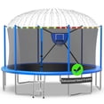 thumbnail image 1 of Kacho Trampoline, 16FT 1500LBS Trampoline for 5-6 Kids and 3-4 Adults, Outdoor Trampoline with Safety Enclosure Net, Basketball Hoop, Ball, Light, Sprinkler, No Gap Design Backyard Trampoline, Blue, 1 of 7