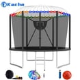thumbnail image 1 of Kacho Trampoline 10FT, 1000LBS Trampoline for 1-2 Kids, Outdoor Trampoline with Safety Enclosure Net, Basketball Hoop, Ball, Light, Sprinkler, No Gap Design Backyard Recreational Trampoline, Black, 1 of 7