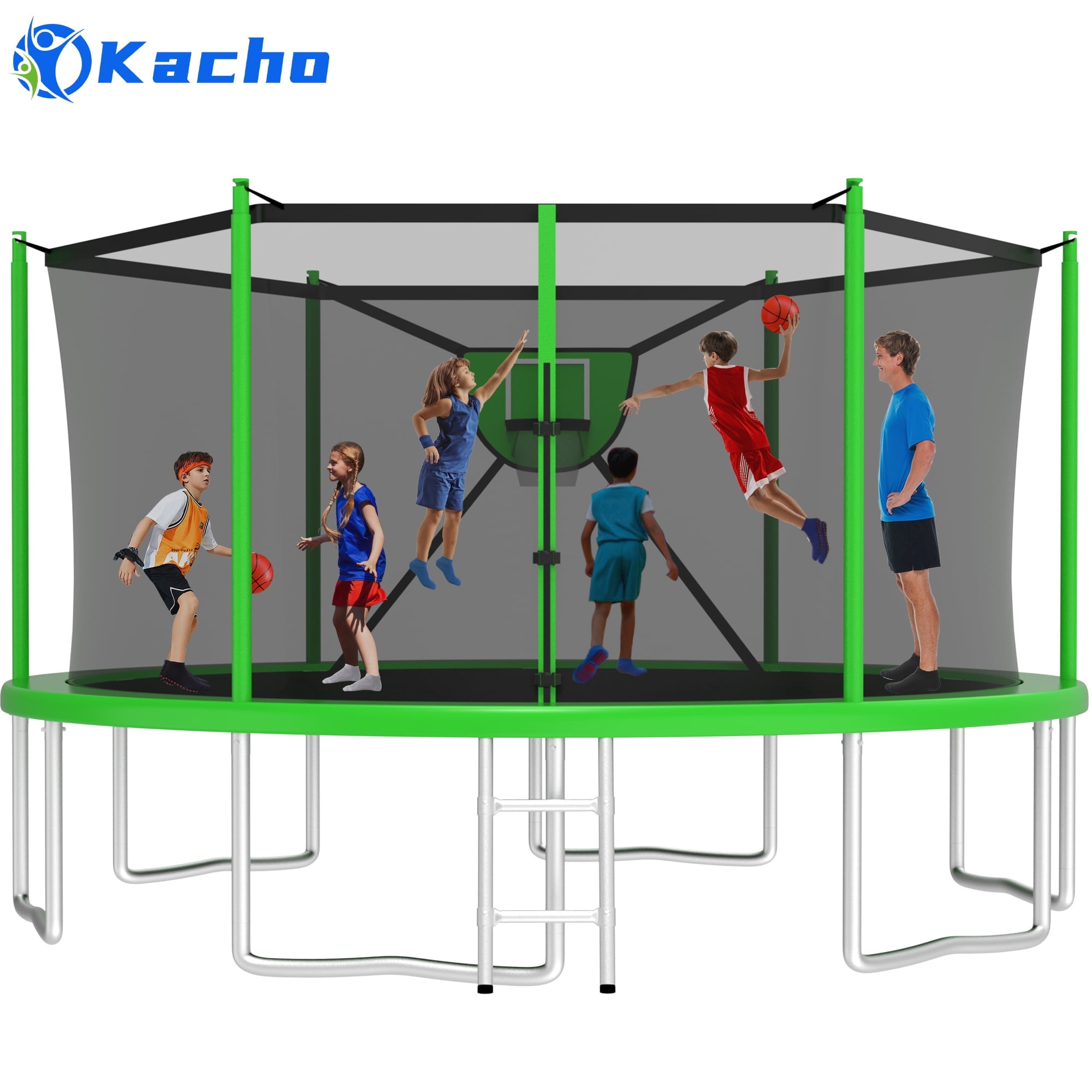 Kacho Kacho Trampoline for Kids & Adults, 10-16FT, with Safety Net, Hoop ...