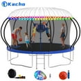 thumbnail image 1 of Kacho Trampoline, Trampoline with Enclosure Net 14FT 1400LBS Trampoline for 3-4 Kids and 2-3 Adults, Trampoline with Basketball Hoop, Ladder, Ball, Light, Sprinkler, Heavy Duty Trampoline, Blue, 1 of 8