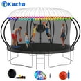 thumbnail image 1 of Kacho Trampoline, Trampoline with Enclosure Net 14FT 1400LBS Trampoline for 3-4 Kids and 2-3 Adults, Trampoline with Basketball Hoop, Ladder, Ball, Light, Sprinkler, Heavy Duty Trampoline, Black, 1 of 7