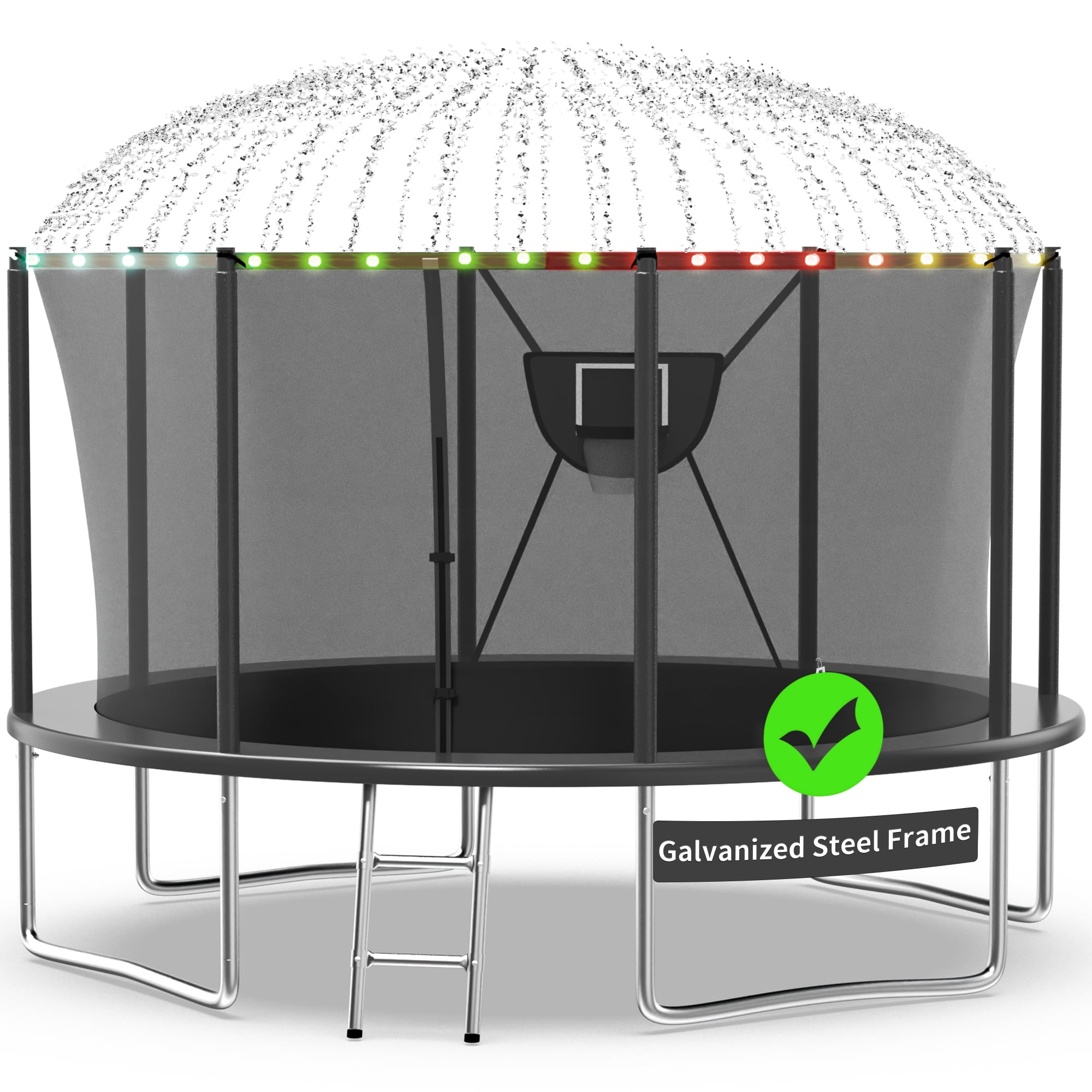 Kacho Trampoline with Enclosure Net and Basketball Hoop, Black, 1.00 x 60.00" x 60.00"