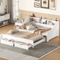thumbnail image 1 of Kacho Twin to King Size Daybed Frame with Storage Bookcases, 2 Drawers, and Charging Design, Wooden Daybed with Built-in Bookshelves for Teens, Captain Bed, Easy Assembly, White, 1 of 9