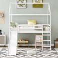 thumbnail image 1 of Kacho Twin Loft Bed with Slide for Wood House Bunk Bed with Roof, Solid Wood Loft Bed with Full-Length Safety Guardrails Ladders, House Loft Bed for Bedroom Dormitory, White, 1 of 10