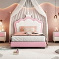 thumbnail image 1 of Kacho Twin size Upholstered Princess Bed With Crown Headboard,Twin Size Platform Bed with Headboard and Footboard, Easy Assembly, No Box Spring Needed, White+Pink, 1 of 1