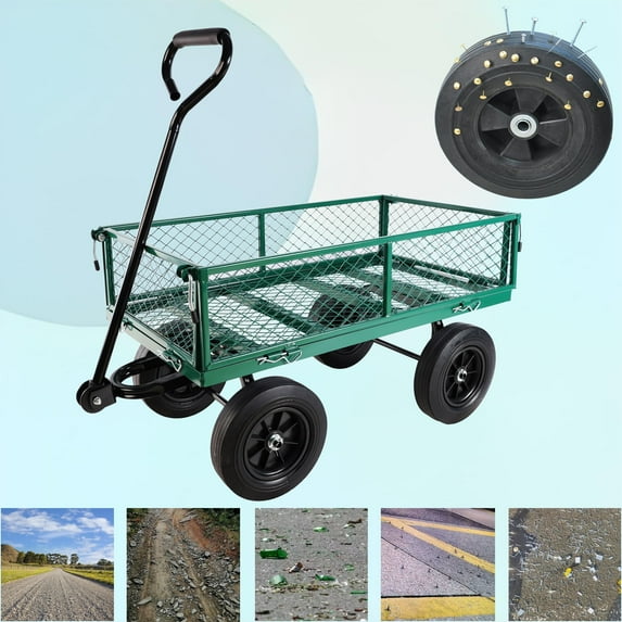 Kacho Wagon Cart, Heavy Duty, Adjustable Handle, Garden Cart Wagon for Lawn, Utility Wagon for Sports, Camping, Garden, and Shopping, for Garden, Sports, Picnic, Green