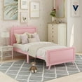thumbnail image 1 of Kacho Wood Twin Platform Bed, Twin Size Bedframe with Headboard and Footboard, Wood Slat Support for Bedroom and Guest Room, for Teens, Adults, Girls and Boys, Easy to Assemble, Pink, 1 of 8
