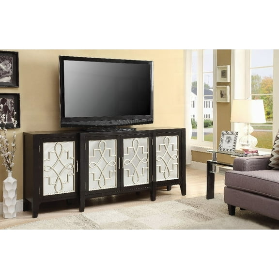 Kacia's Antique Black Console Cabinet - 4 Door, 4 Shelf Storage Unit