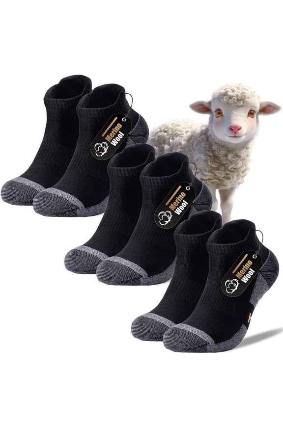 Merino Wool Compression Support Ankle Running Hiking Socks for Men Women, Soft Thick Cushion Tab Socks 3 Pairs