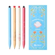 Kaco FIRST Gel Pens Cute Stationery Black Ink 4 Pieces Wonderland Garden Series, 0.5 mm Fine Point, Aesthetic Cute Pens for Journaling