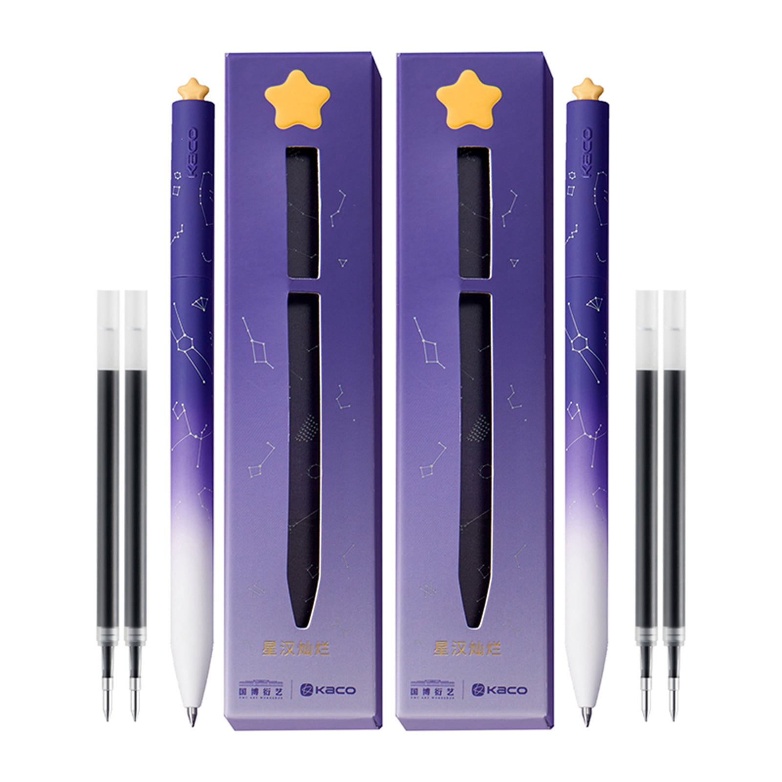 Kaco FIRST Gel Ink Pens, Pack of 2 Pieces Cute Heart Pen Set with Extra 4 Black Refills Holiday Gifts (2 Purple)