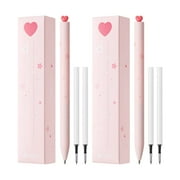 Kaco FIRST Gel Pens Cute Stationery, Pack of 2 Pieces Heart Pen Set with Extra 4 Black Refills (2 Pink)