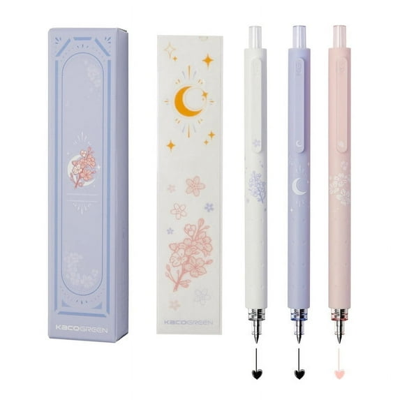Kaco Gel Pens Cute Stationery 3 Pieces 0.5mm Fine Point, Quick Drying Pens for Journaling Aesthetic Office Supplies, 2 Black Ink and 1 Coral Ink