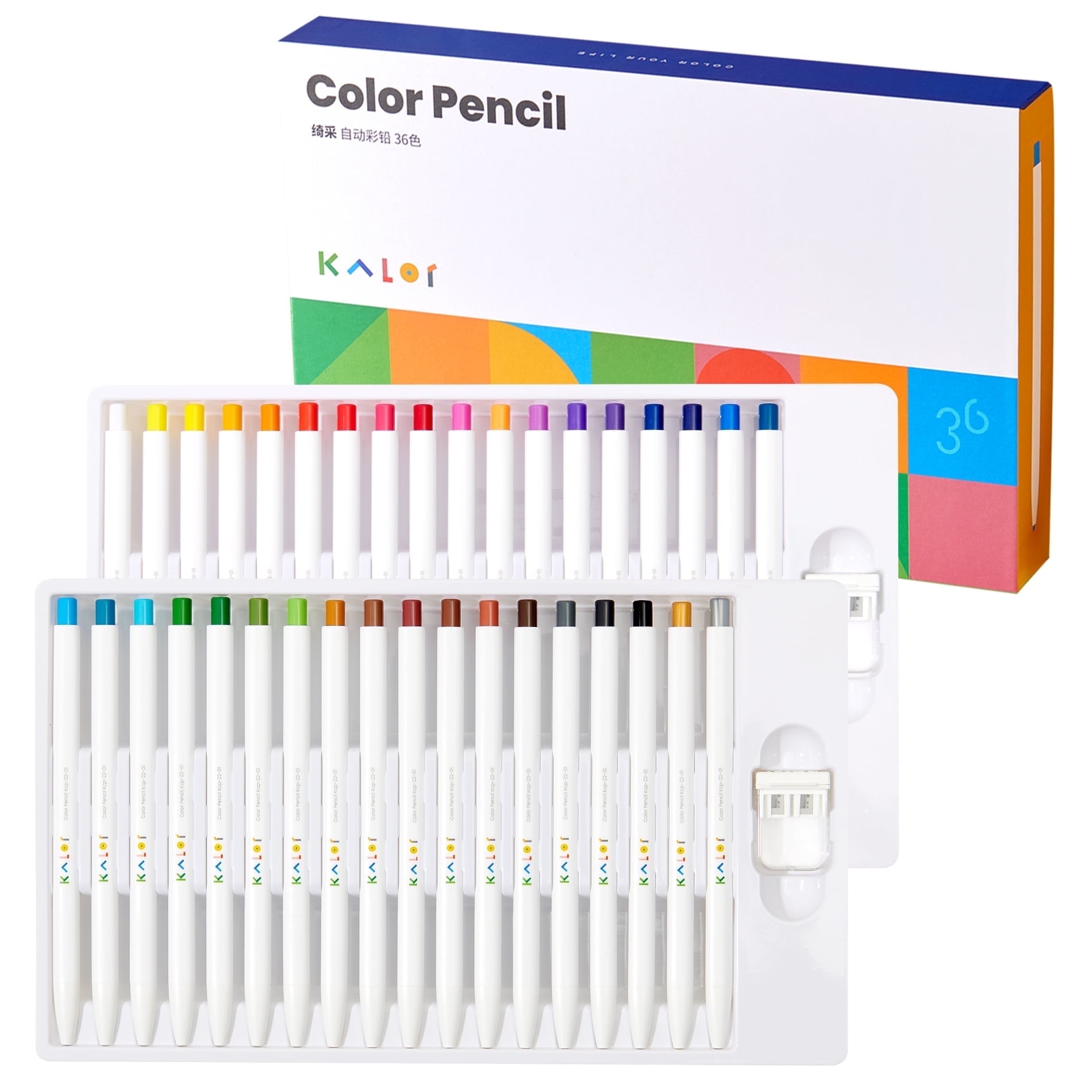 Kaco KALOR 36 Premium Color Mechanical Pencil Set, Refillable Soft Lead Cores, 36 Count, Pack of 1 Color Box, Drawing Sketching Pens Painting Supplies