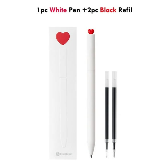 Kaco Kawaii Rotating Gel Pen 0.5MM Ink Cute Rollerbal Sign Pens Caneta High-capacity Pучки for Girl Woman Gift Office Stationery 1WhitePen 2BlackInk