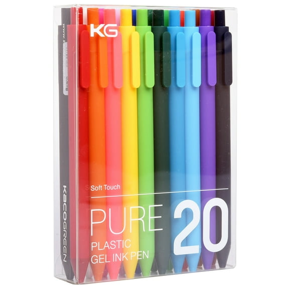 Kaco PURE Colored Gel Pens 0.5mm 20 Pieces Set Colorful Multi-color Ink Fine Point Comfort Grip Quick Drying Pens for Journaling Note Taking