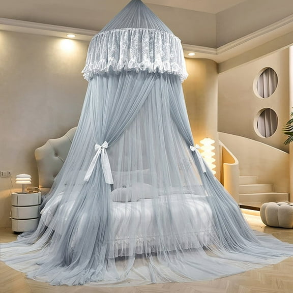 Kadahis Bed Canopy for Girls & Adults, Round Dome Lace Princess Canopies Netting, Cute Double Layer Bed Canopy Drapes for Decoration, Playing,Reading, Sleepping