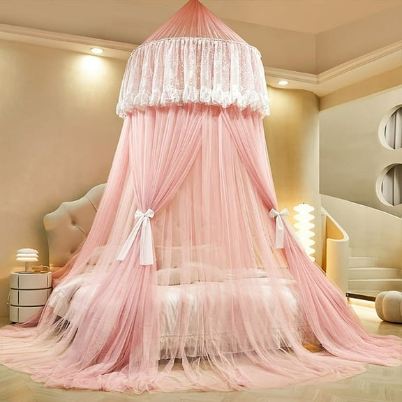 Kadahis Bed Canopy for Girls & Adults, Round Dome Lace Princess Canopies Netting, Cute Double Layer Bed Canopy Drapes for Decoration, Playing,Reading, Sleepping