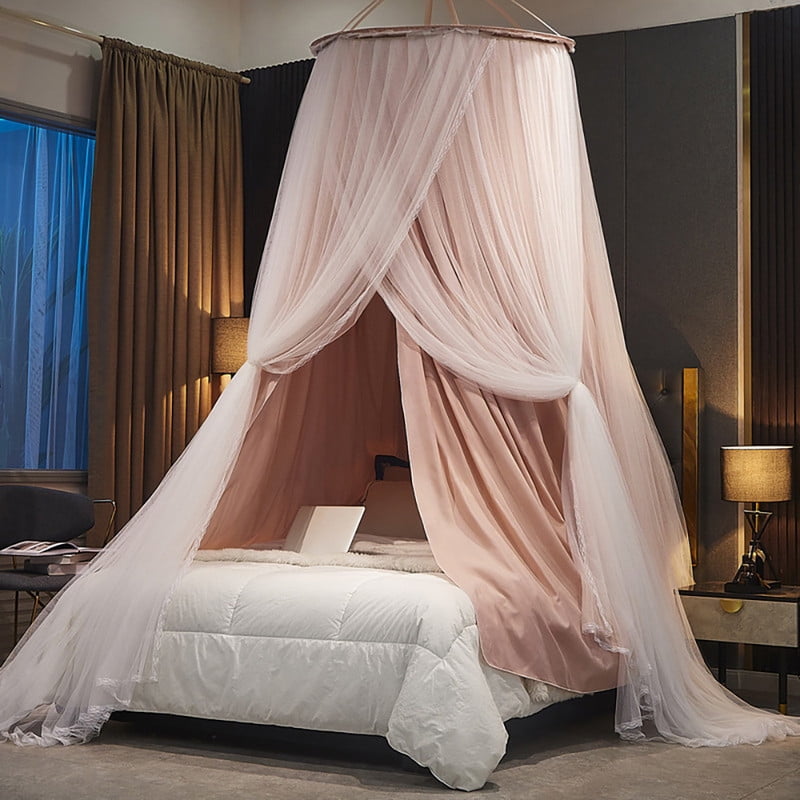 Kadahis Bed Canopy For Girls & Adults, Round Dome Lace Princess Canopies Netting, Elegant Double Layer Bed Canopy Drapes For Decoration, Playing,Reading,Sleepping