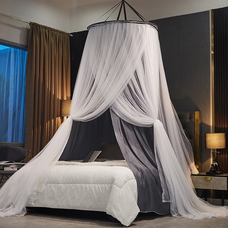 Kadahis Bed Canopy For Girls & Adults, Round Dome Lace Princess Canopies Netting, Elegant Double Layer Bed Canopy Drapes For Decoration, Playing,Reading,Sleepping