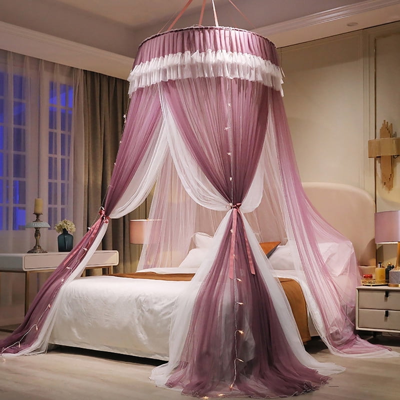 Kadahis Bed Canopy for Girls & Adults, Elegant Double Layer Bed Curtain Canopy Drapes, Round Dome Lace Princess Canopies Netting