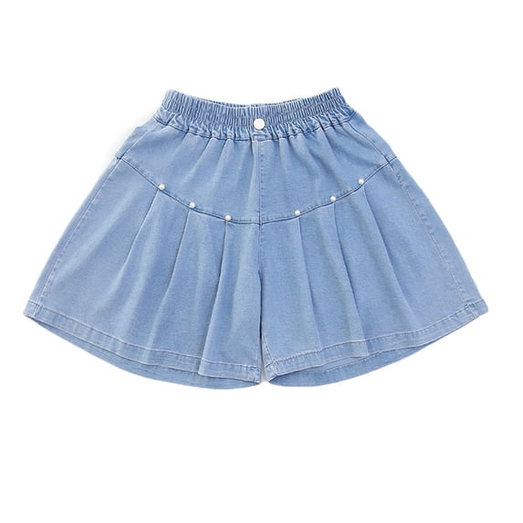 Kadahis Girls Summer Denim Shorts Thin Pearl Decoration Elastic Waistband Jeans Shorts