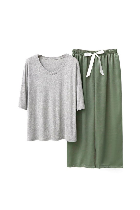 Nights Women's Short Sleeve Pajama & Pant Set Women's Plus and Average Sizes