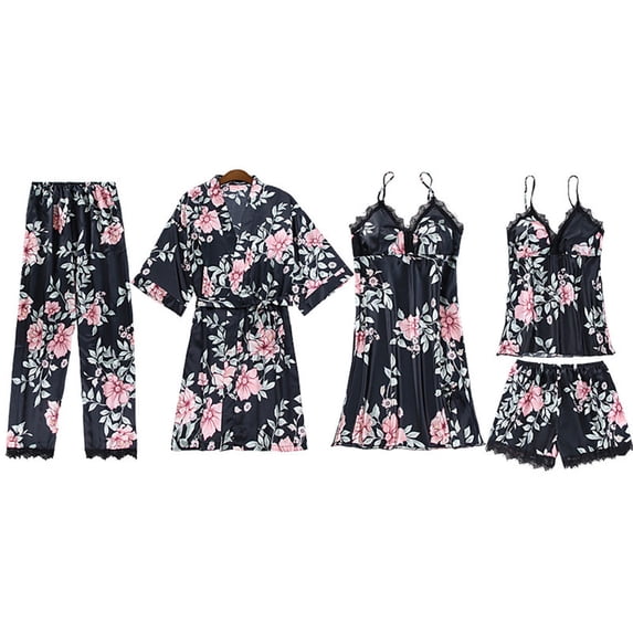 Kadahis Plus Size Lingerie For Women Fashion Satin Silk Pajamas Women Lace Nightdress Lingerie Robes Underwear Sleepwear Sexy