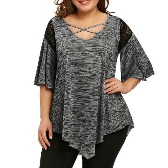 Kadahis Women Plus Size V-Neck Tops Tunic Short Sleeve T-shirt Summer Clothes Casual Tunic Blouse Oversize