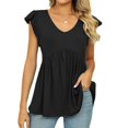 thumbnail image 1 of Kadahis Women T Shirts Loose Casual Short Sleeve V Neck Top Lotus Leaf Sleeves Solid T-Shirt, 1 of 5