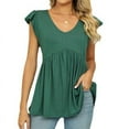 thumbnail image 1 of Kadahis Women T Shirts Loose Casual Short Sleeve V Neck Top Lotus Leaf Sleeves Solid T-Shirt, 1 of 5