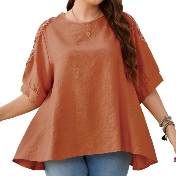Kadahis Women's Plus Size Blouse Round Neck Work Ruffle half sleeve Tops