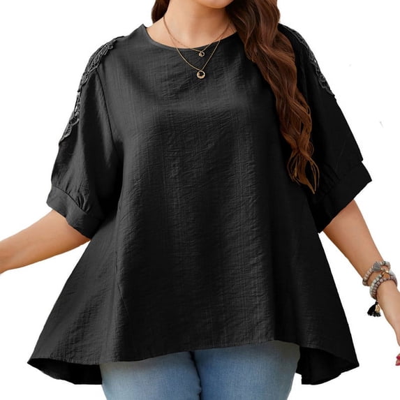 Kadahis Women's Plus Size Blouse Round Neck Work Ruffle half sleeve Tops
