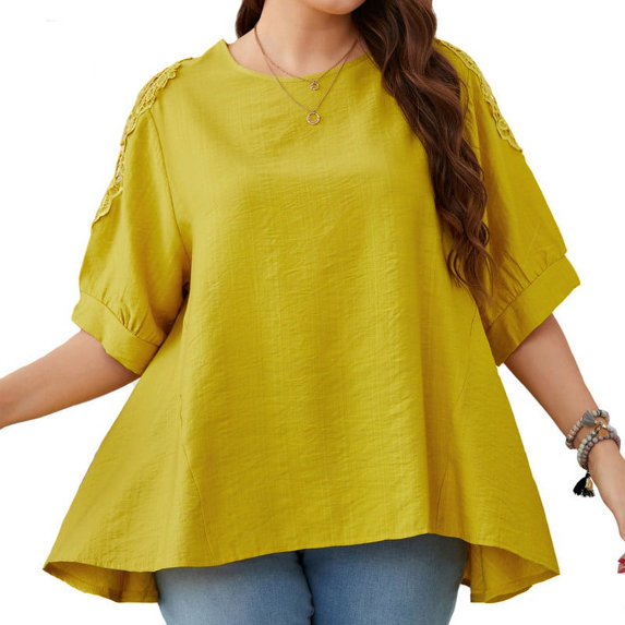 Kadahis Women's Plus Size Blouse Round Neck Work Ruffle half sleeve Tops