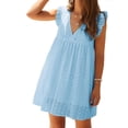 thumbnail image 1 of Kadahis Women's Summer Dresses V Neck 2023 Short Sleeve Casual Dress Swiss Dot Swing Flowy Ruffle Hem Mini Beach Summer Dresses, 1 of 5