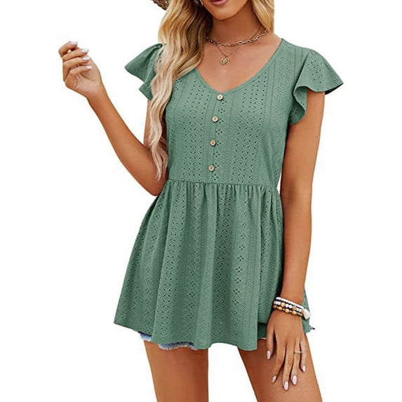 Kadahis Women's V Neck Sleeveless Ruffle Top Casual Pullover Blouse Shirt