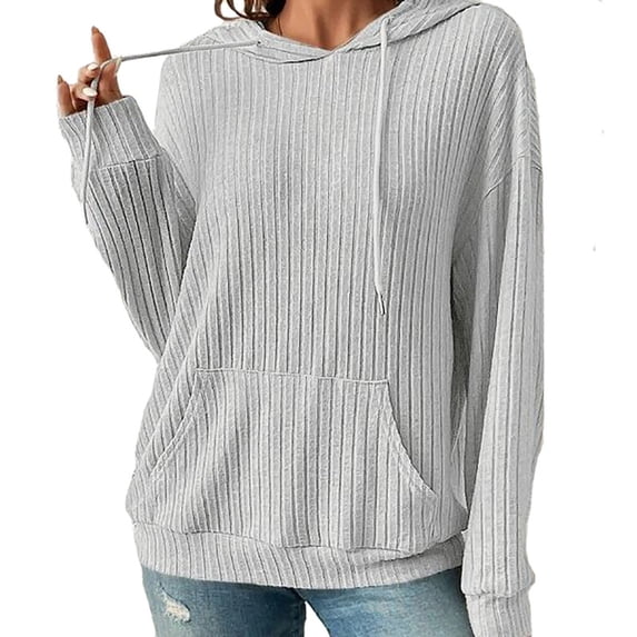 Kadahis Womens Long Sleeve Solid Color Knitted Sweaters Casual Solid Color Hoodies Sweater Tops Pullover