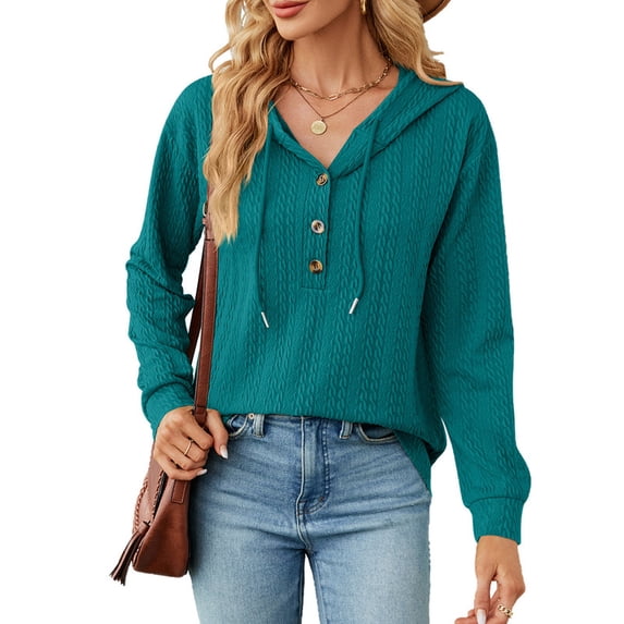 Kadahis Womens Long Sleeve Solid Color Knitted Sweaters Casual Solid Color Hoodies Sweater Tops Pullover