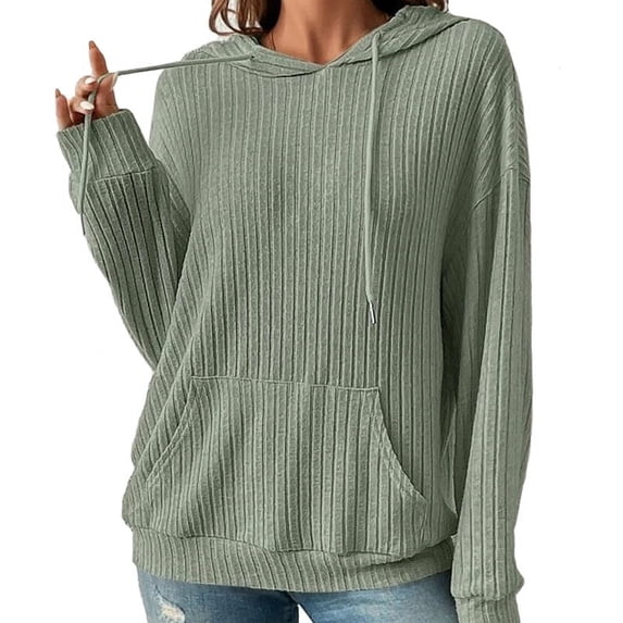 Kadahis Womens Long Sleeve Solid Color Knitted Sweaters Casual Solid Color Hoodies Sweater Tops Pullover